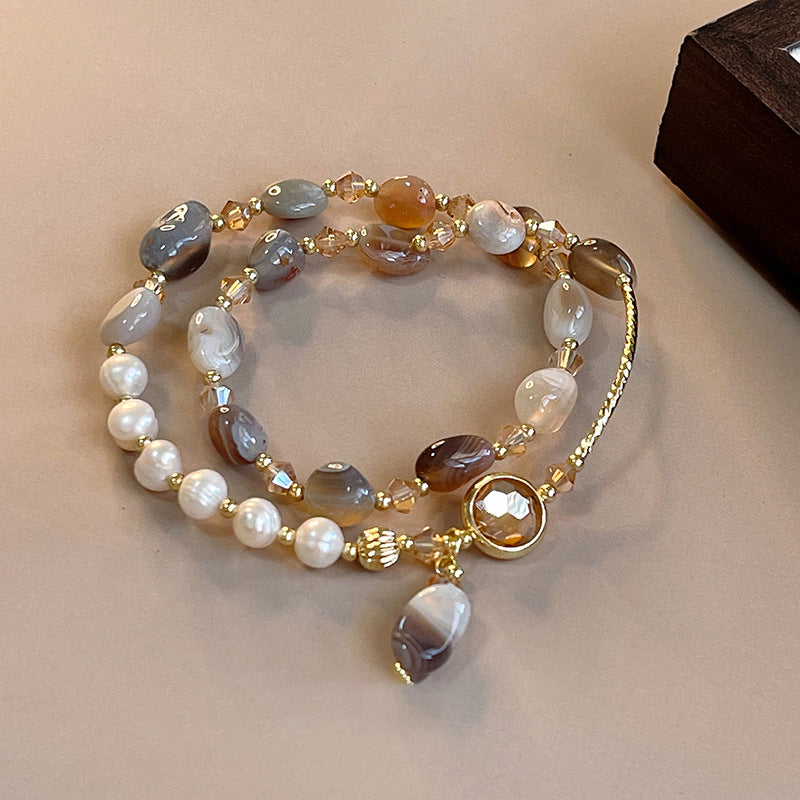 Elegant Crystal Pearl Double Loop Bracelet