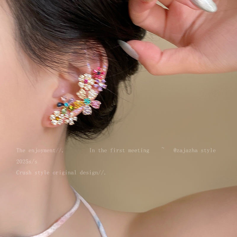Floral Contrast Color Ear Cuffs Earrings