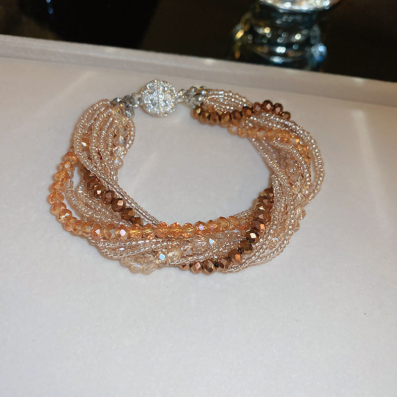 Elegant Crystal Pearl Double Loop Bracelet