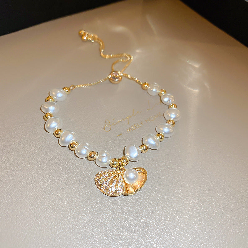 Elegant Crystal Pearl Double Loop Bracelet