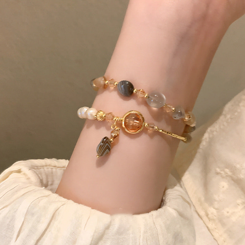 Elegant Crystal Pearl Double Loop Bracelet