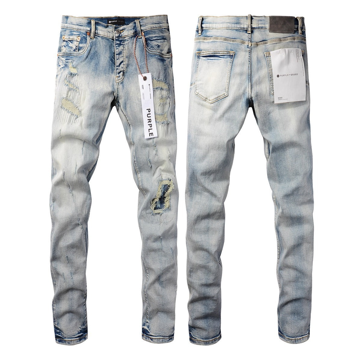 Slim Fit Patchwork Distressed Denim Jeans for Men