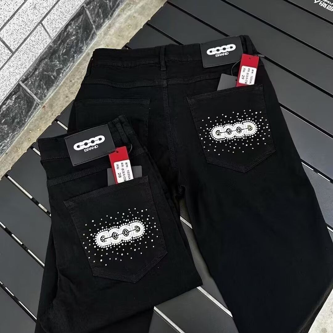 Slim Fit Patchwork Distressed Denim Jeans for Men