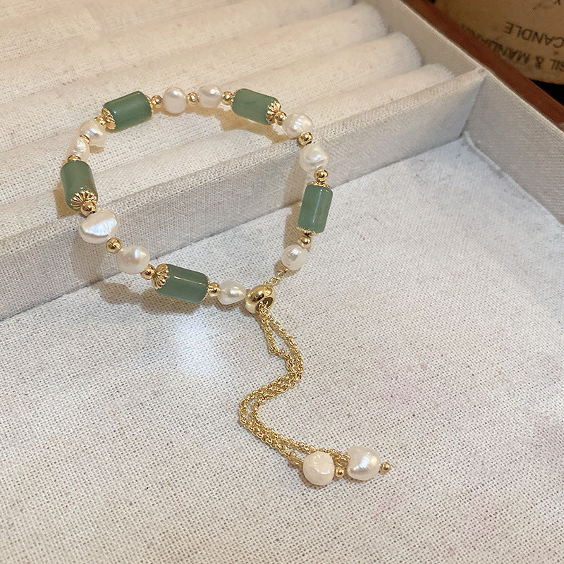 Elegant Crystal Pearl Double Loop Bracelet