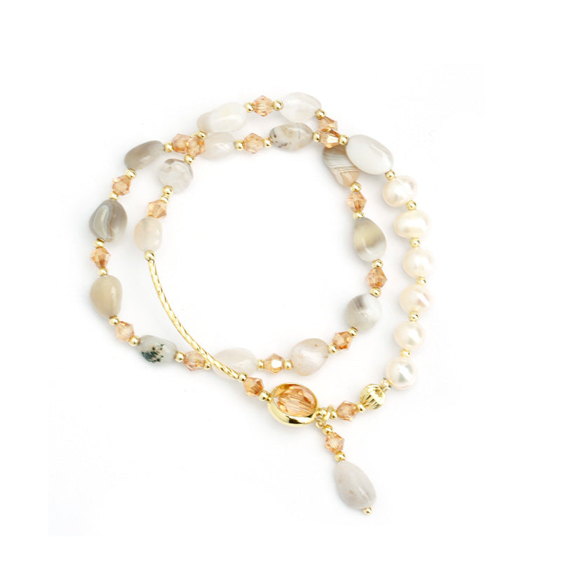 Elegant Crystal Pearl Double Loop Bracelet