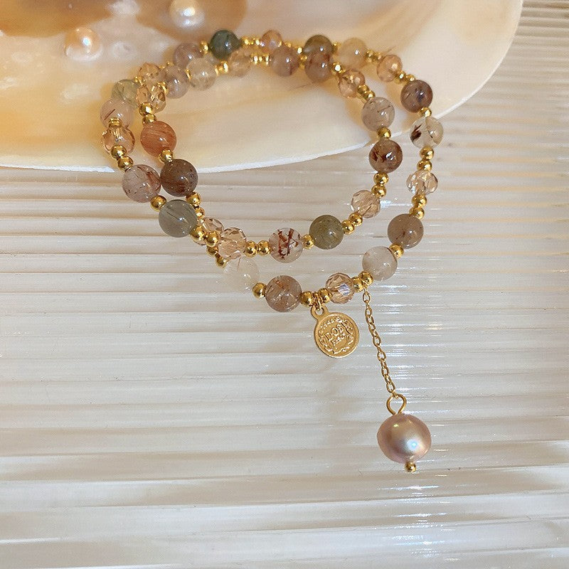 Elegant Crystal Pearl Double Loop Bracelet