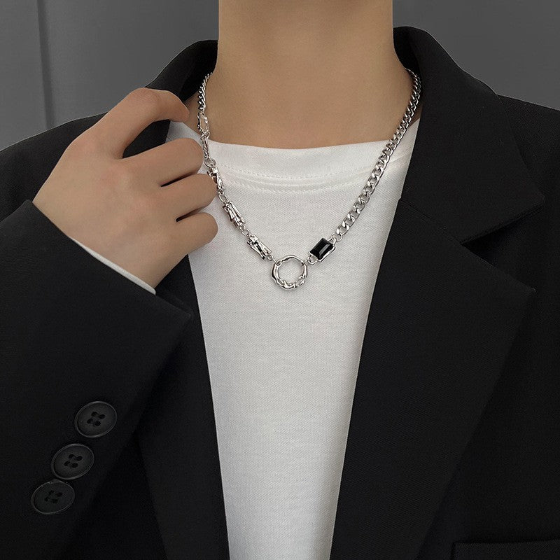 Minimalist Geometric Double Layer Necklace with Adjustable Chain