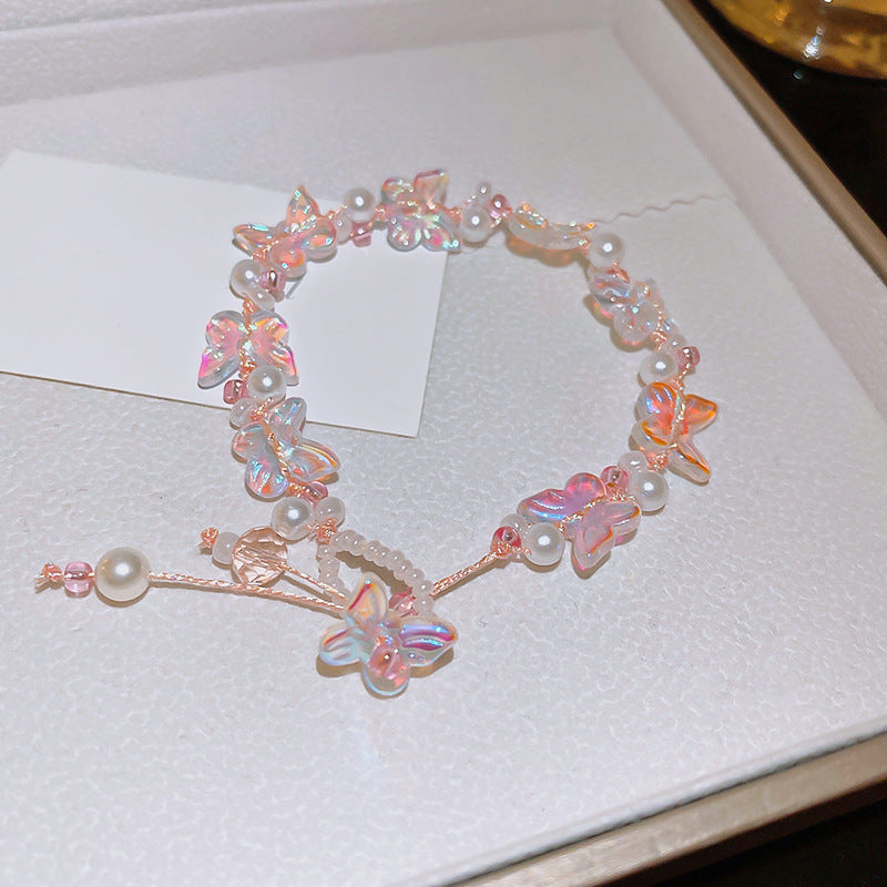 Elegant Crystal Pearl Double Loop Bracelet