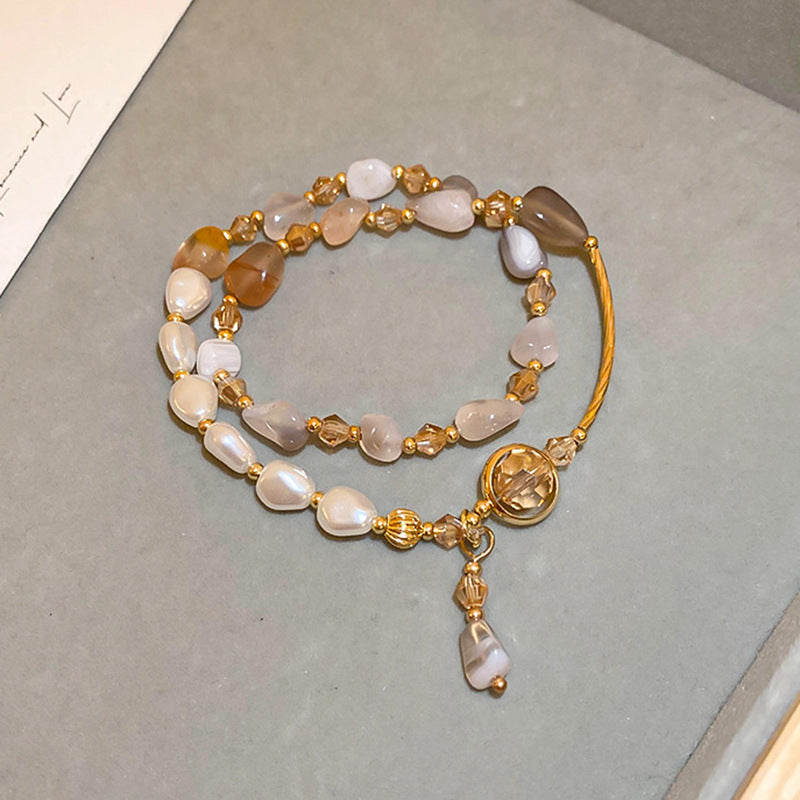 Elegant Crystal Pearl Double Loop Bracelet