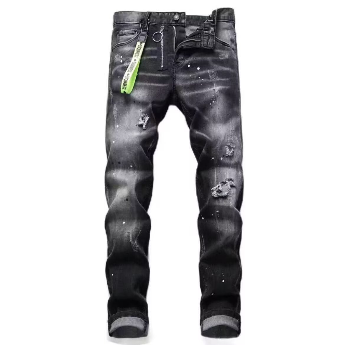 Slim Fit Patchwork Distressed Denim Jeans for Men