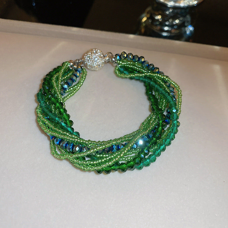 Elegant Crystal Pearl Double Loop Bracelet