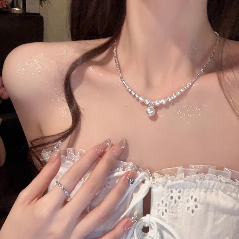 French Vintage Rose Pearl Necklace for Women