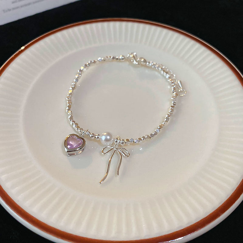 Elegant Crystal Pearl Double Loop Bracelet
