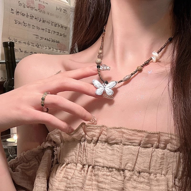 French Vintage Rose Pearl Necklace for Women