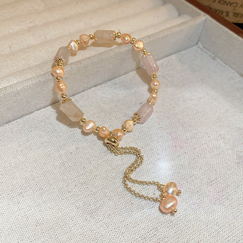 Elegant Crystal Pearl Double Loop Bracelet