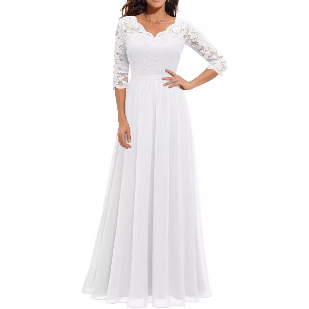 Lace Splicing Long Waist-Cinching Dress