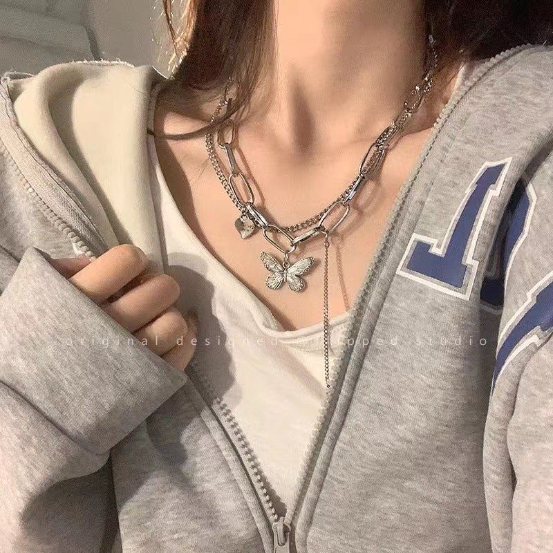 Minimalist Geometric Double Layer Necklace with Adjustable Chain