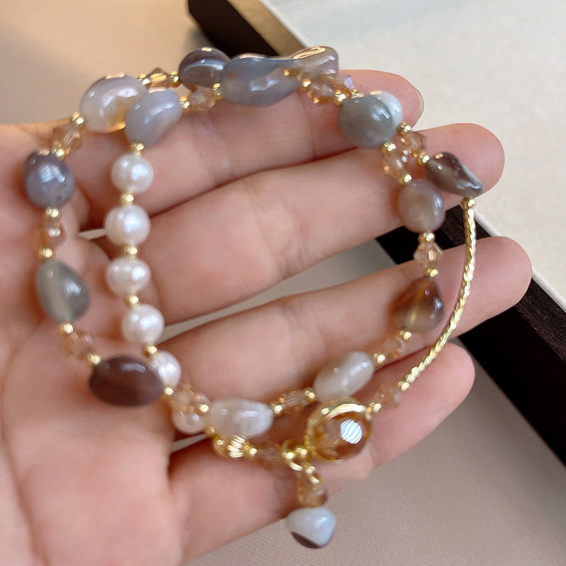 Elegant Crystal Pearl Double Loop Bracelet