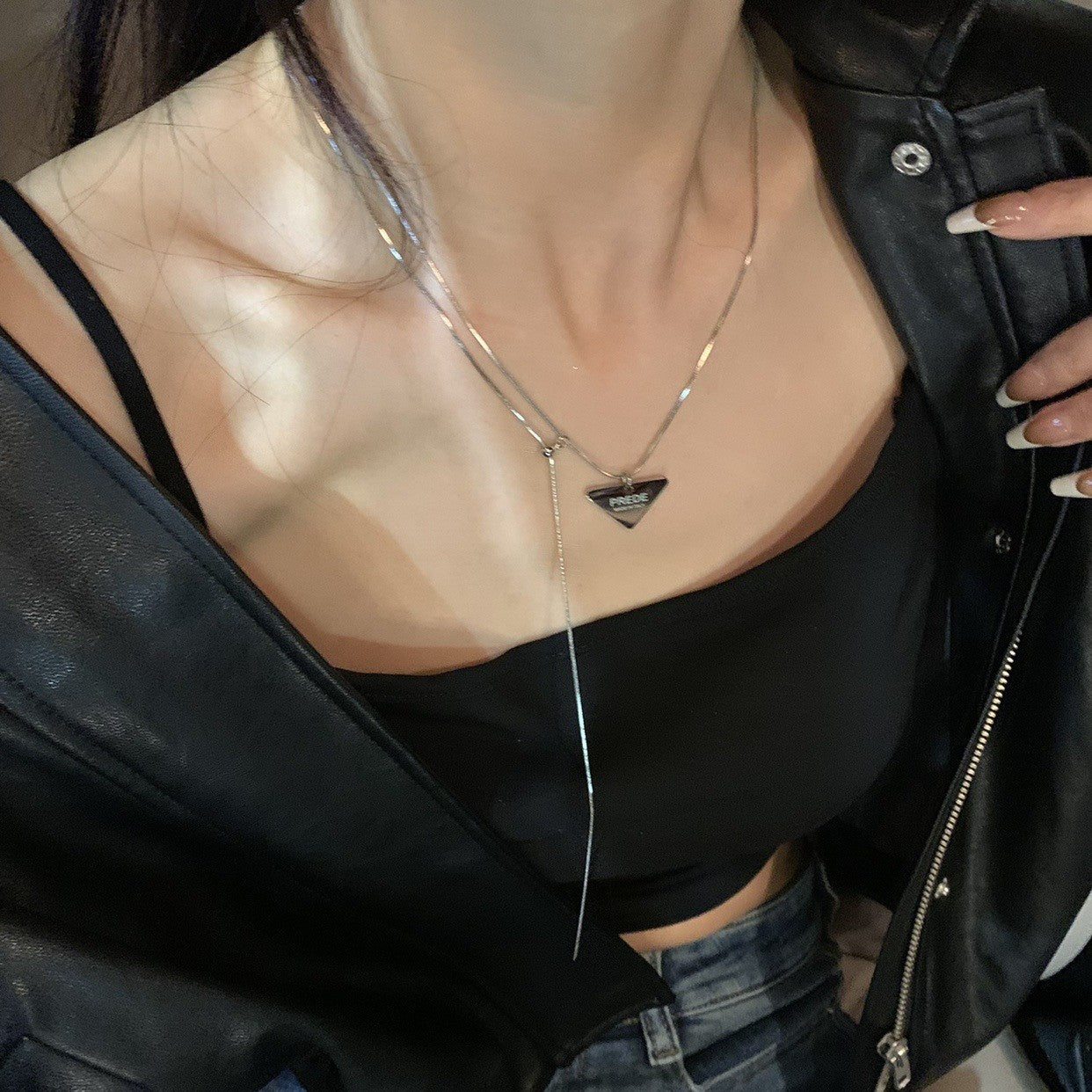 Minimalist Geometric Double Layer Necklace with Adjustable Chain