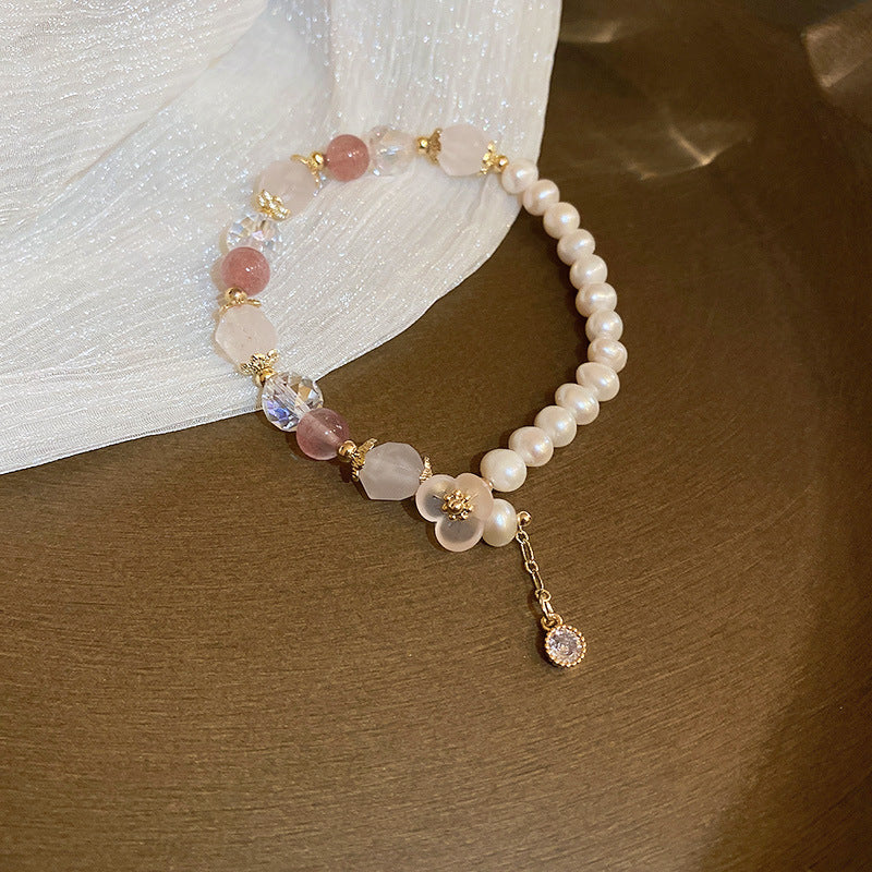Elegant Crystal Pearl Double Loop Bracelet