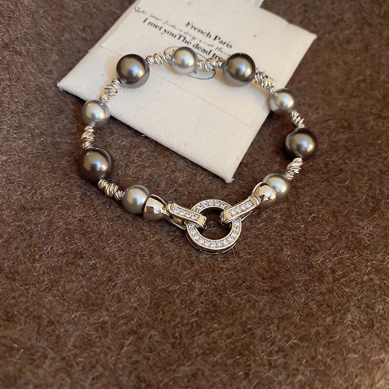 Elegant Crystal Pearl Double Loop Bracelet