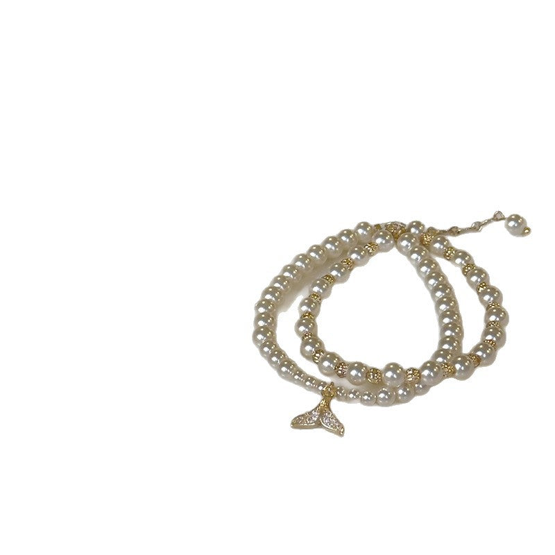 French Pearl Zircon Fishtail Double Layer Bracelet