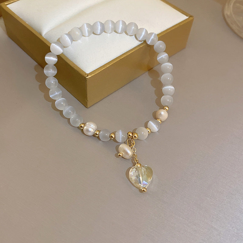 Elegant Crystal Pearl Double Loop Bracelet