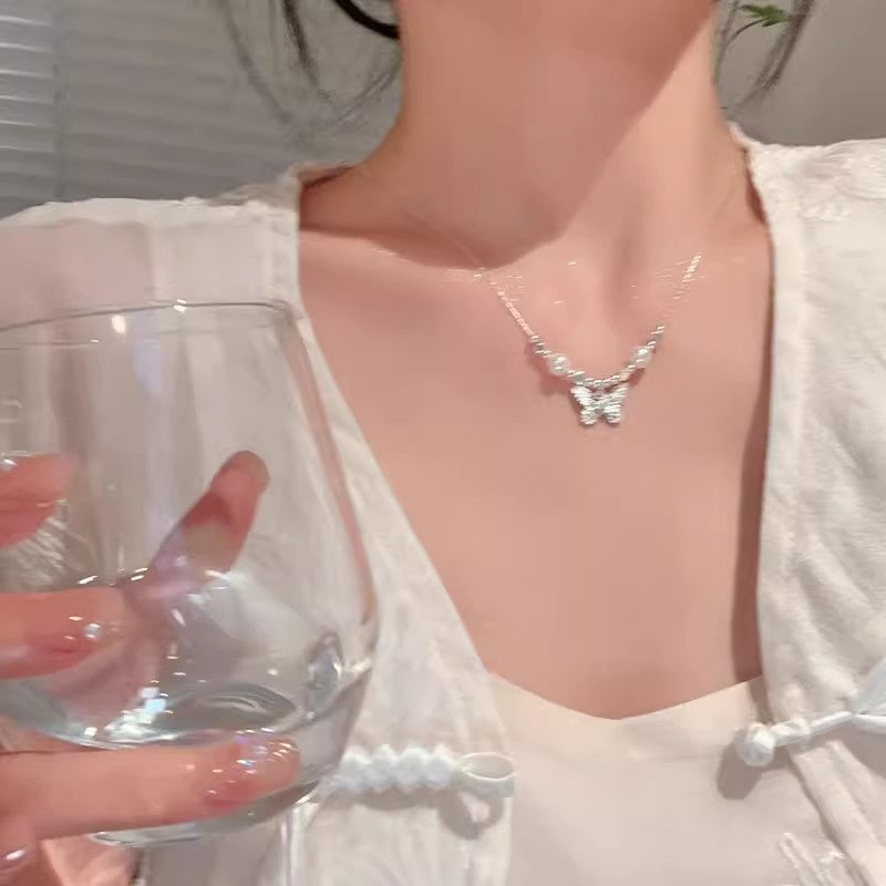 French Vintage Rose Pearl Necklace for Women