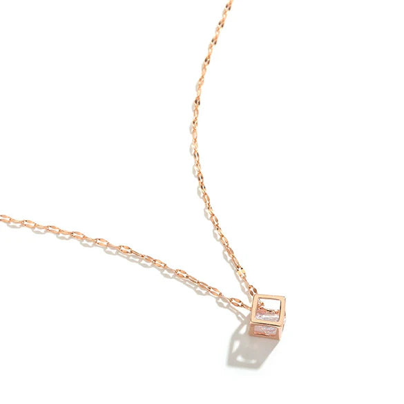 Geometric Hollow Square Zircon Pendant Necklace – Electroplated Titanium