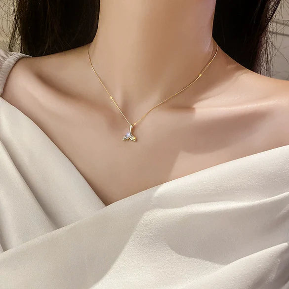 Elegant Fishtail Clavicle Chain with Zircon – Unisex, Electroplated
