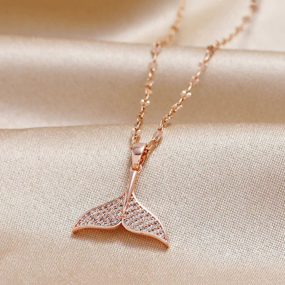 Elegant Fishtail Clavicle Chain with Zircon – Unisex, Electroplated