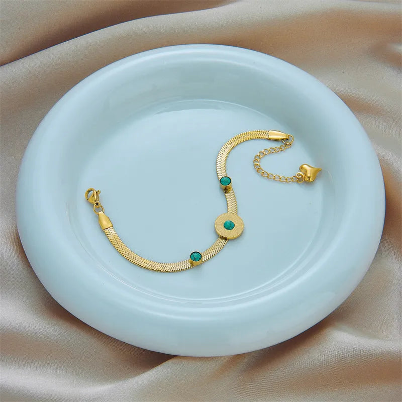 Stainless Steel Round Resin Bracelet – 18K Gold