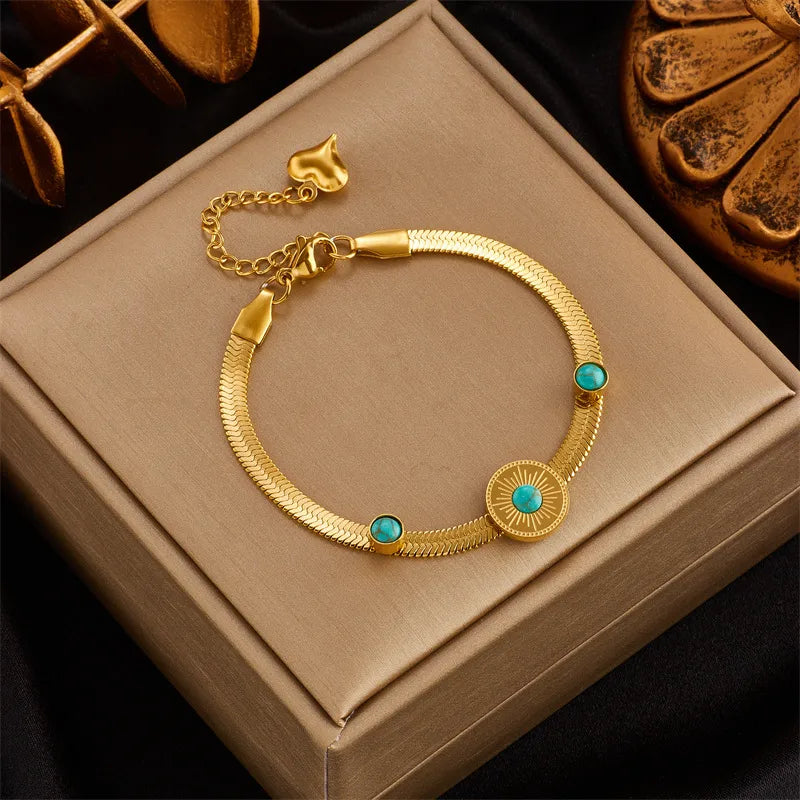 Stainless Steel Round Resin Bracelet – 18K Gold