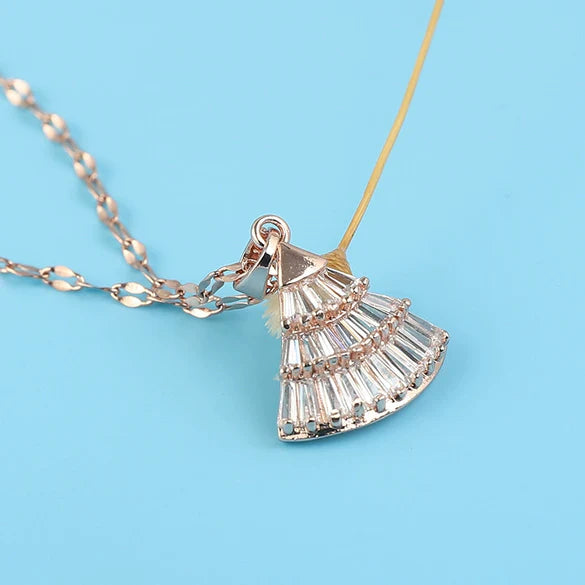 Fan Shaped Skirt Necklace – Rose Gold Titanium Steel with Zircon