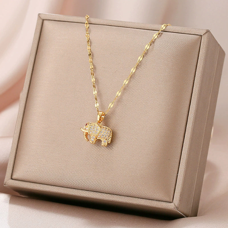 Luxury Lucky Little Elephant Titanium Steel Necklace