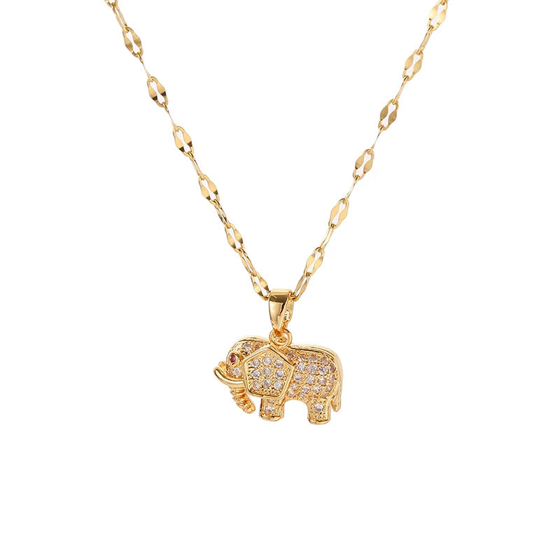 Luxury Lucky Little Elephant Titanium Steel Necklace