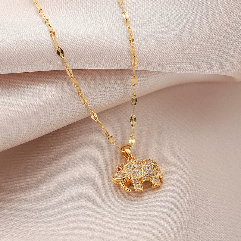 Luxury Lucky Little Elephant Titanium Steel Necklace